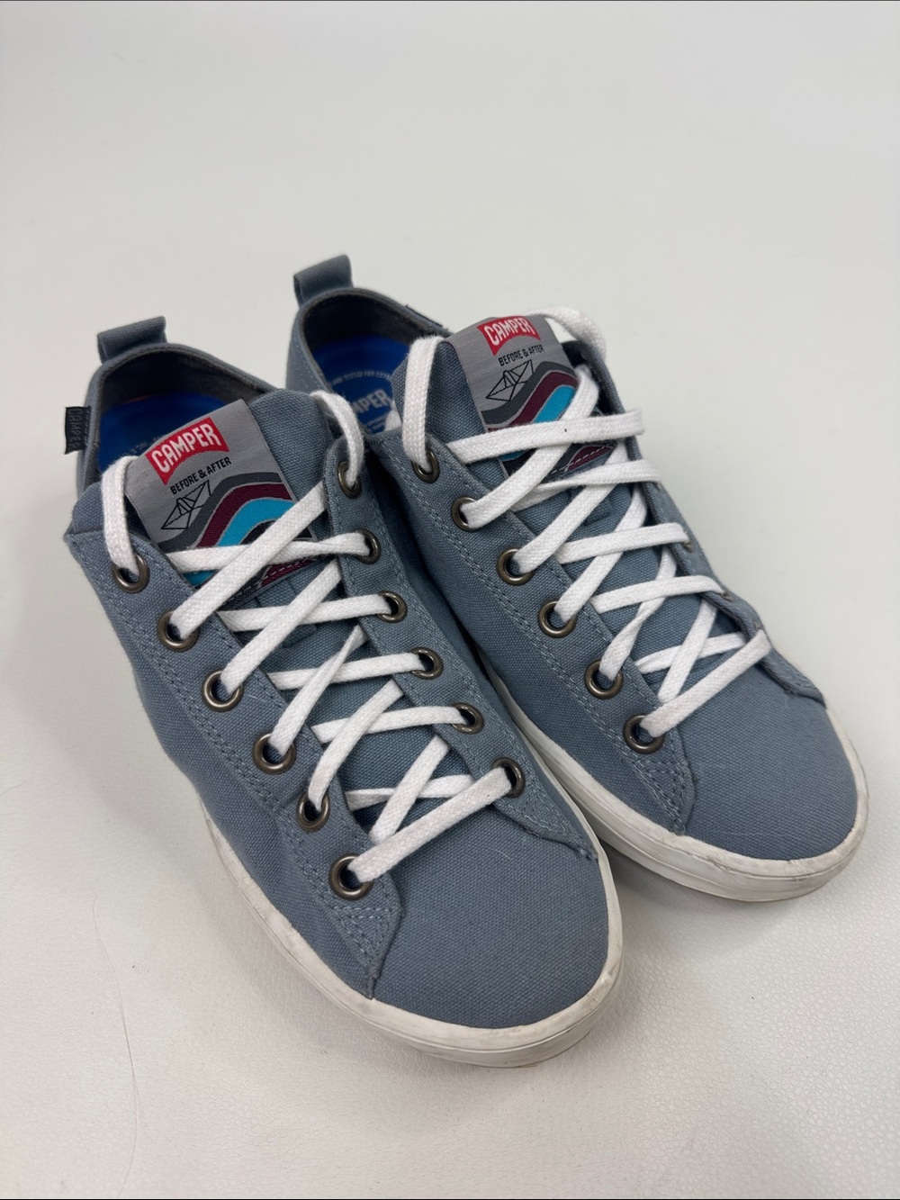 Camper Slate Blue Canvas Low-Top Sneakers White lace up Size 41 (10-10.5)